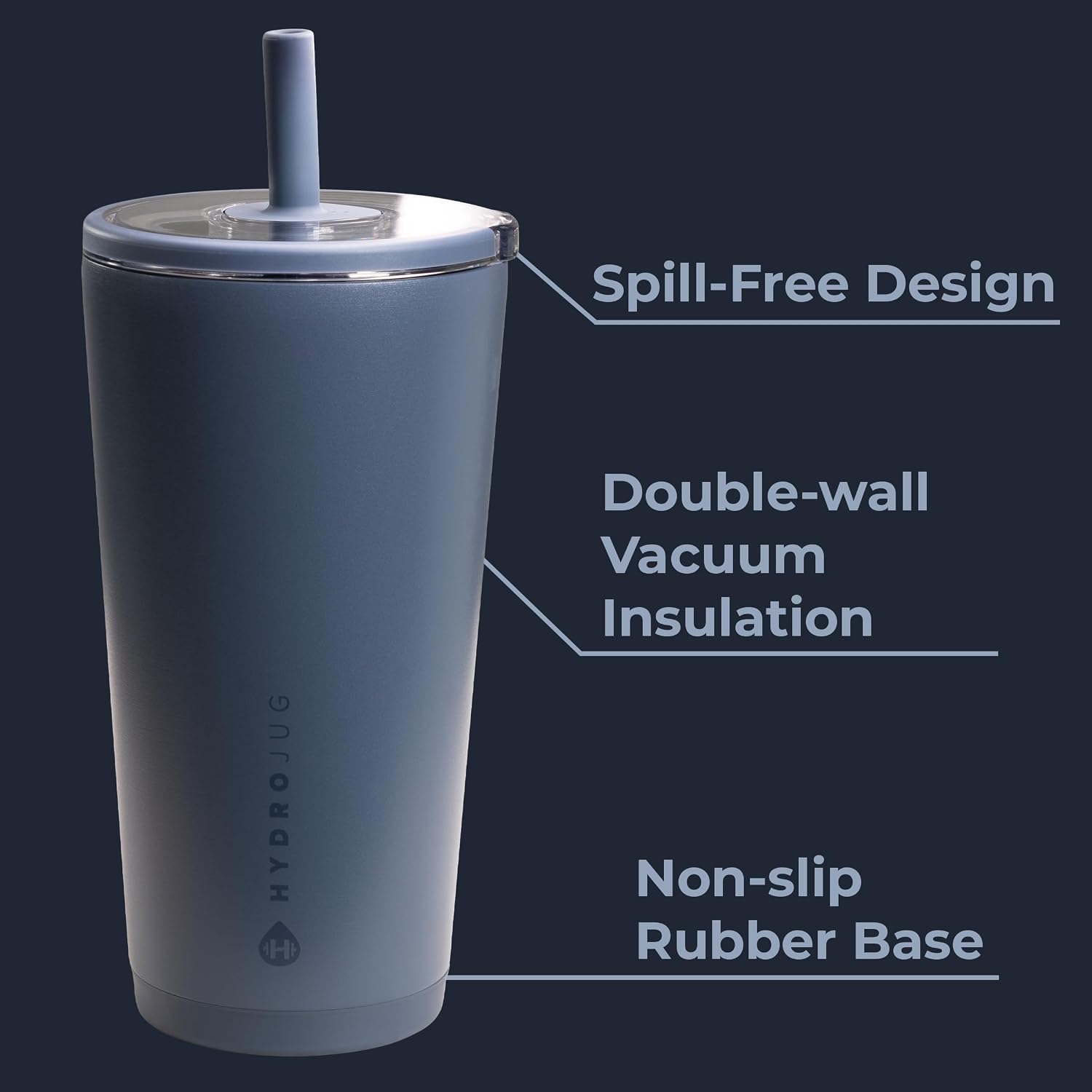 HydroJug Everyday Tumbler 20 oz – Ceramic-Lined Insulated Tumbler with Straw and Soft-Touch Lid, Cup Holder Friendly, Double-Wall Vacuum Insulation, Reusable Travel Cup – Cascade