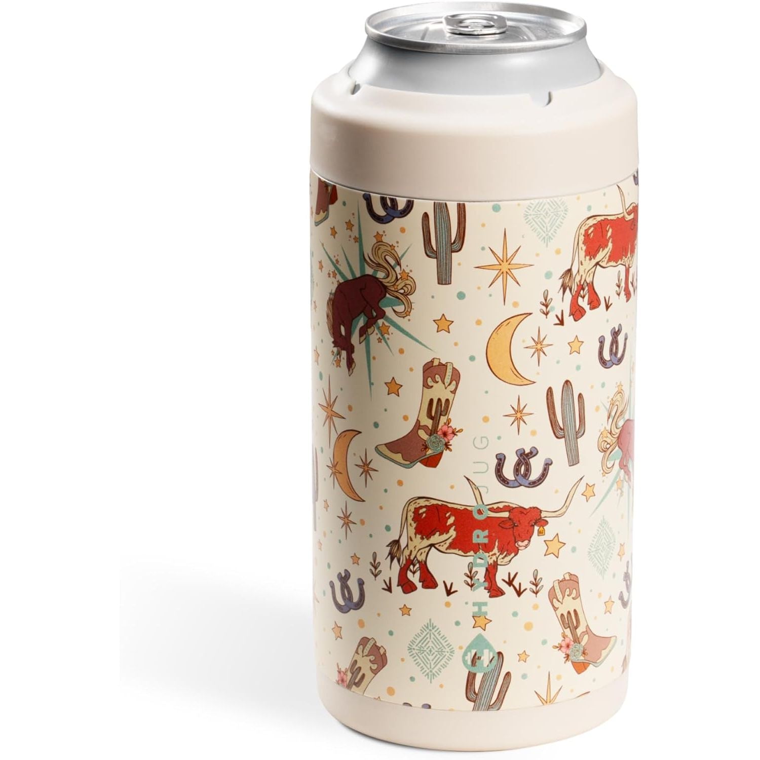 HydroJug Slim Can Cooler - 2-in-1 Insulated Can Cooler Cup - Stainless Steel Slim Can Holder with Non-Slip Rubber Base - Screw-Top Lid - Dishwasher Safe - 12oz, Rodeo